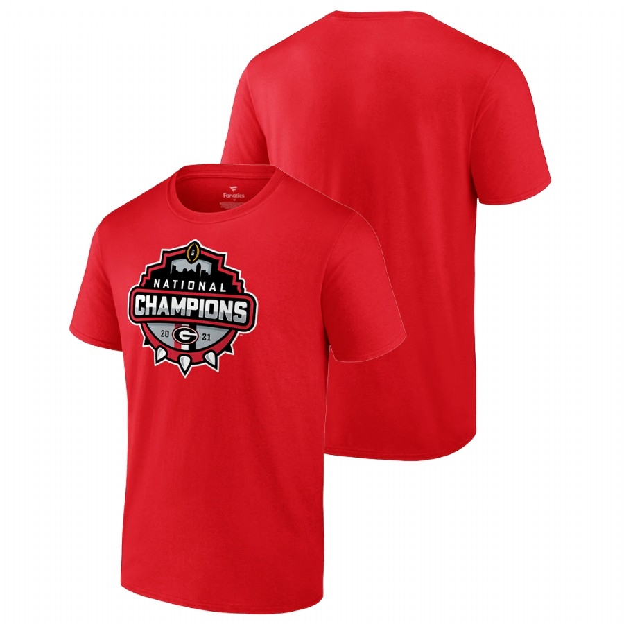 Georgia Bulldogs Men's NCAA Red Champions 2021 CFP National Official Logo College Football T-Shirt TAN0849WK
